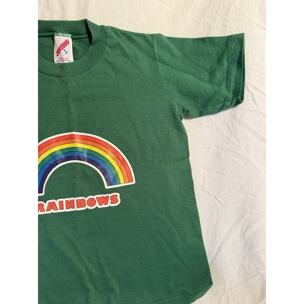 Vintage Jerzees  Usa Kids Green Rainbow Small 6–8 Single Stitch